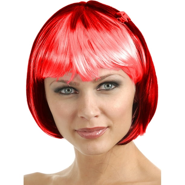 Women's 2-Tone Black and Red Costume Bob Wig With Bangs 